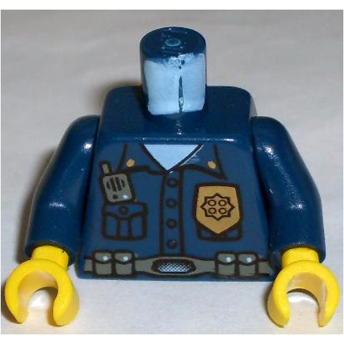 Torse, patrouille d'autoroute 2, chemise avec badge d'or et motif imprimé radio, bras bleu foncé, mains jaunes (Torso, Highway Patrol 2, Shirt with Gold Badge and Radio Print, Dark Blue Arms, Yellow Hands)