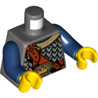 Torse, armure à écailles, couronne sur boucle, ceinture poitrine motif imprimé, bras bleu foncé, mains jaunes (Torso, Scale Mail Armor, Crown on Buckle, Chest Strap Print, Dark Blue Arms, Yellow Hands)