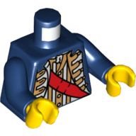 Torse, gouverneur pirate avec motif imprimé ceinture rouge, bras bleu foncé, mains jaunes (Torso, Pirate Governor with Red Sash Print, Dark Blue Arms, Yellow Hands)