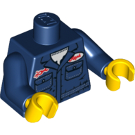 Visuel indicatif Rebrickable de Torse, Chemise mécanique à deux poches et taches de saleté motif imprimé, bras bleu foncé, mains jaunes (Torso, Mechanic Shirt with Two Pockets and Dirt Stains Print, Dark Blue Arms, Yellow Hands)