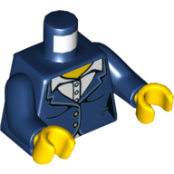 Torse, Veste avec chemise blanche, Motif imprimé boutons, bras bleu foncé, mains jaunes (Torso, Jacket with White Shirt, Buttons Print, Dark Blue Arms, Yellow Hands)