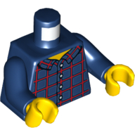 Torse, Chemise à carreaux et boutons, col droit, motif imprimé dos, bras bleu foncé, mains jaunes (Torso, Shirt with Plaid and Buttons, Straight Collar, Back Print, Dark Blue Arms, Yellow Hands)