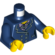 Visuel indicatif Rebrickable de Torse, Veste, Boutons, Chemise lavande, Collier perle motif imprimé, bras bleu foncé, mains jaunes (Torso, Jacket, Buttons, Lavender Shirt, Pearl Necklace Print, Dark Blue Arms, Yellow Hands)