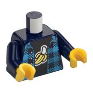 Torse, chemise à carreaux, noir maillot de corps avec motif imprimé de banane pelée, bras bleu foncé, mains jaunes (Torso, Plaid Shirt, Black Undershirt with Peeled Banana Print, Dark Blue Arms, Yellow Hands)