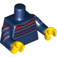 Torse, pull avec motif imprimé rouge et bleu clair brillant, bras bleu foncé, mains jaunes (Torso, Sweater with Red and Bright Light Blue Pattern Print, Dark Blue Arms, Yellow Hands)