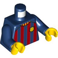 Visuel indicatif Rebrickable de Torse, Football / Maillot de football, rayures rouge foncé, motif imprimé Bouclier d'or, bras bleu foncé, mains jaunes (Torso, Soccer / Football Shirt, Dark Red Stripes, Gold Shield Print, Dark Blue Arms, Yellow Hands)