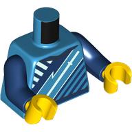 Torse, bleu foncé/blanc/azur foncé rayures diagonales, motif imprimé épée, bras bleu foncé, mains jaunes (Torso, Dark Blue/White/Dark Azure Diagonal Stripes, Sword Print, Dark Blue Arms, Yellow Hands)