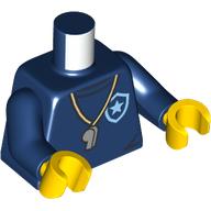 Torse, insigne de police bleu clair vif, motif imprimé sifflet, bras bleu foncé, mains jaunes (Torso, Bright Light Blue Police Badge, Whistle Print, Dark Blue Arms, Yellow Hands)