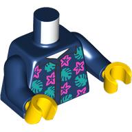 Torse, chemise hawaïenne, étoiles rose foncé, vert sable Feuilles motif imprimé, bras bleu foncé, mains jaunes (Torso, Hawaiian Shirt, Dark Pink Stars, Sand Green Leaves Print, Dark Blue Arms, Yellow Hands)