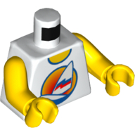 Visuel indicatif Rebrickable de Torse, windsurfer en cercles jaunes devant, 2011 le magasin LEGO beachwood place, beachwood, oh dos motif imprimé, bras bleu foncé, mains jaunes (Torso, Windsurfer in Yellow Circles Front, 2011 The LEGO Store Beachwood Place, Beachwood, OH Back Print, Dark Blue Arms, Yellow Hands)