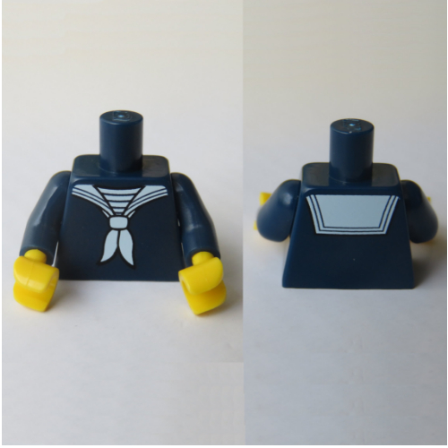 Torse, uniforme marin avec motif imprimé écharpe blanche, bras bleu foncé, mains jaunes (Torso, Sailor Uniform with White Scarf Print, Dark Blue Arms, Yellow Hands)