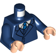 Visuel indicatif Rebrickable de Torse, veste, gilet, col chemise blanc, motif : cravate bleue, bras bleu foncé, mains nougat clair (Torso, Jacket, Vest, White Shirt Collar, Blue Tie Print, Dark Blue Arms, Light Nougat Hands)