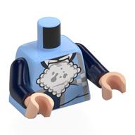 Torse, lignes gris clair bleuâtre, panneaux bleu foncé, serviette blanche avec motif imprimé taches, bras bleu foncé, mains nougat clair (Torso, Light Bluish Grey Lines, Dark Blue Panels, White Napkin with Stains Print, Dark Blue Arms, Light Nougat Hands)