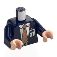 Torse, veste, Chemise à rayures blanches, cravate beige foncé, Badge d'identité imprimé, bras bleu foncé, mains nougat clair (Torso, Jacket, White Stripes Shirt, Dark Tan Tie, ID Badge Print, Dark Blue Arms, Light Nougat Hands)