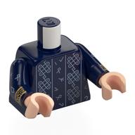 Visuel indicatif Rebrickable de Torse, Sable Bleu Décorations, Runes, Bandes d'or sur les bras imprimé, bras bleu foncé, mains nougat clair (Torso, Sand Blue Decorations, Runes, Gold Bands on Arms Print, Dark Blue Arms, Light Nougat Hands)