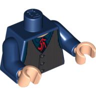 Visuel indicatif Rebrickable de Torse, gilet à rayures gris foncé, motif : cravate rouge, bras bleu foncé, mains nougat clair (Torso, Waistcoat with Dark Bluish Gray Pinstripes, Red Tie Print, Dark Blue Arms, Light Nougat Hands)