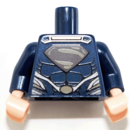 Visuel indicatif Rebrickable de Torse, muscles, rouge foncé et plat or Superman Logo et boucle de ceinture ovale motif imprimé, bras bleu foncé, mains nougat clair (Torso, Muscles, Dark Red and Flat Gold Superman Logo and Oval Belt Buckle Print, Dark Blue Arms, Light Nougat Hands)