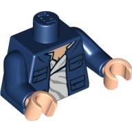 Torse, ouvert Veste avec poches et chemise blanche imprimé (Han Solo), bras bleu foncé, mains nougat clair (Torso, Open Jacket with Pockets and White Shirt Print (Han Solo), Dark Blue Arms, Light Nougat Hands)