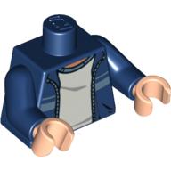 Visuel indicatif Rebrickable de Torse, veste à rayures sur chemise grise motif imprimé, bras bleu foncé, mains nougat clair (Torso, Jacket with Stripe over Gray Shirt Print, Dark Blue Arms, Light Nougat Hands)