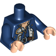 Visuel indicatif Rebrickable de Torse, Manteau d'officier avec boutons dorés et motif imprimé ceinture marron, bras bleu foncé, mains nougat clair (Torso, Officer's Coat with Gold Buttons and Brown Belt Print, Dark Blue Arms, Light Nougat Hands)