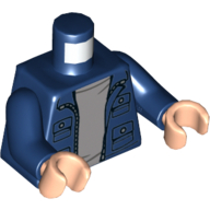 Visuel indicatif Rebrickable de Torse, veste avec 4 poches, boutons argentés et motif imprimé zippé, bras bleu foncé, mains nougat clair (Torso, Jacket with 4 Pockets, Silver Buttons and Zipper Print, Dark Blue Arms, Light Nougat Hands)