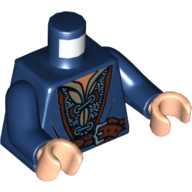 Visuel indicatif Rebrickable de Torse, manteau avec cotte de mailles argentées, oeillets de chemise, motif : ceinture brune et boucle argentée, bras bleu foncé, mains nougat clair (Torso, Coat with Silver Chain Mail, Shirt Grommets, Brown Belt and Silver Buckle Print, Dark Blue Arms, Light Nougat Hands)