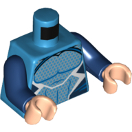 Torse, contour des muscles avec costume noir, bleu et blanc avec motif imprimé de points bleu clair (argent rapide), bras bleu foncé, mains nougat clair (Torso, Muscles Outline with Black, Blue and White Suit with Light Blue Dots Print (Quicksilver), Dark Blue Arms, Light Nougat Hands)