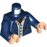 Visuel indicatif Rebrickable de Torse, veste de costume, bleu clair bouton vers le bas chemise ouverte col, Ascot rouge, motif imprimé de monogramme or (Bruce Wayne), bras bleu foncé, mains nougat clair (Torso, Suit Jacket, Light Blue Button Down Shirt Open Collar, Red Ascot, Gold Monogram Print (Bruce Wayne), Dark Blue Arms, Light Nougat Hands)