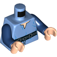 Torse, tunique avec ceinture avec motif imprimé de rides bleues, bras bleu foncé, mains nougat clair (Torso, Tunic with Belt with Blue Wrinkles Print, Dark Blue Arms, Light Nougat Hands)