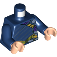 Visuel indicatif Rebrickable de Torse, armure avec ceinture d'or et manteau violet foncé cravates motif imprimé, bras bleu foncé, mains nougat clair (Torso, Armor with Gold Belt and Dark Purple Cloak Ties Print, Dark Blue Arms, Light Nougat Hands)