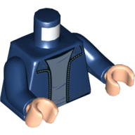 Visuel indicatif Rebrickable de Torse, pull à fermeture éclair et chemise bleu moyen imprimé (Harry Potter), bras bleu foncé, mains nougat clair (Torso, Sweater with Zipper and Medium Blue Shirt Print (Harry Potter), Dark Blue Arms, Light Nougat Hands)