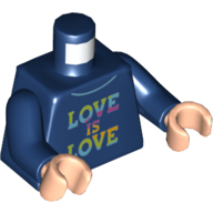Visuel indicatif Rebrickable de Torse, pull avec arc-en-ciel 'LOVE IS LOVE' motif imprimé, bras bleu foncé, mains nougat clair (Torso, Sweater with Rainbow 'LOVE IS LOVE' Print, Dark Blue Arms, Light Nougat Hands)