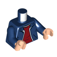 Torse, veste, voyage blanc, chemise rouge foncé motif imprimé, bras bleu foncé, mains nougat clair (Torso, Jacket, White Trip, Dark Red Shirt Print, Dark Blue Arms, Light Nougat Hands)