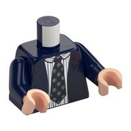 Torse, Veste, Chemise rayée gris-bleuâtre blanc et clair, Motif imprimé cravate pointillée noire, bras bleu foncé, mains nougat clair (Torso, Jacket, White and Light Bluish Grey Striped Shirt, Black Dotted Tie Print, Dark Blue Arms, Light Nougat Hands)
