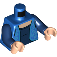 Torse, gilet, bordure bleu clair vif, roses, bleu foncé sous-chemise motif imprimé, bras bleu foncé, mains nougat clair (Torso, Vest, Bright Light Blue Trim, Roses, Dark Blue Undershirt Print, Dark Blue Arms, Light Nougat Hands)