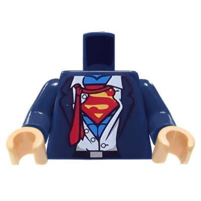 Torse, costume, chemise blanche froissé avec cravate rouge et rouge et jaune logo Superman 'S' motif imprimé, bras bleu foncé, mains nougat clair (Torso, Suit, Rumpled White Shirt with Red Tie and Red and Yellow Superman 'S' Logo Print, Dark Blue Arms, Light Nougat Hands)