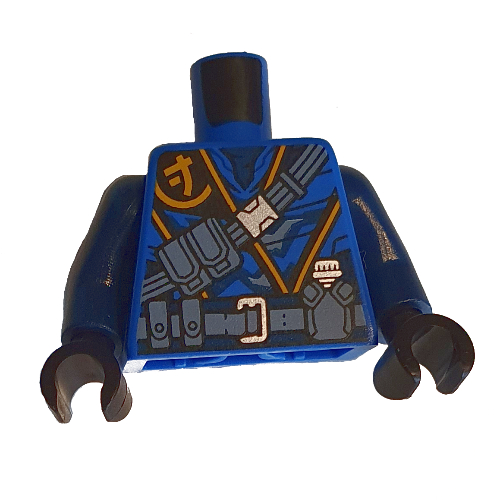 Torse, robe, or garniture, sable bleu utilitaire ceinture motif imprimé (Jay), bras bleu foncé, mains noires (Torso, Robe, Gold Trim, Sand Blue Utility Belt Print (Jay), Dark Blue Arms, Black Hands)