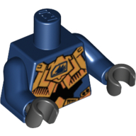 Visuel indicatif Rebrickable de Torse, armure de corps en or avec logo de l'aile motif imprimé, bras bleu foncé, mains noires (Torso, Gold Body Armour with Wing Logo Print, Dark Blue Arms, Black Hands)