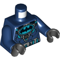 Torse, Batman logo en ovale bleu moyen avec armure corporelle et ceinture gris bleu foncé motif imprimé, bras bleu foncé, mains noires (Torso, Batman Logo in Medium Blue Oval with Body Armor and Dark Bluish Gray Belt Print, Dark Blue Arms, Black Hands)