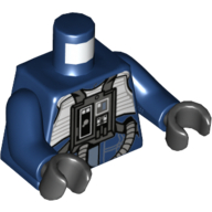 Torse, costume de vol avec panneau de poitrine et tubes motif imprimé, bras bleu foncé, mains noires (Torso, Flight Suit with Chest Panel and Tubes Print, Dark Blue Arms, Black Hands)