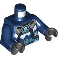 Torse, corps, col argenté avec tubes et cercle azur, et motif imprimé ceinture, bras bleu foncé, mains noires (Torso, Bodysuit, Silver Collar with Tubes and Azure Circle, and Belt Print, Dark Blue Arms, Black Hands)