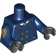 Torse, manteau avec cravate bleu clair et motif imprimé de boutons d'or, bras bleu foncé, avec insigne de police d'or sur le motif imprimé bras droit, mains noires (Torso, Coat with Light Blue Tie and Gold Buttons Print, Dark Blue Arms, with Gold Police Badge on Right Arm Print, Black Hands)