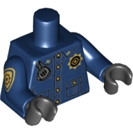 Torse, uniforme de police, boutons et insigne d'or, radio sur l'épaule et 'GCPD' sur le motif imprimé arrière, bras bleu foncé avec insigne d'or à droite, mains noires (Torso, Police Uniform, Gold Buttons and Badge, Radio Over Shoulder and 'GCPD' on Back Print, Dark Blue Arms with Gold Badge Right, Black Hands)