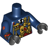 Visuel indicatif Rebrickable de Torse, uniforme militaire avec des chaînes en or et des médailles, ceinture rouge foncé motif imprimé, bras bleu foncé avec des taches sur les mains droites, mains noires (Torso, Military Uniform with Gold Chains and Medals, Dark Red Sash Print, Dark Blue Arms with Splotches on Right, Black Hands)