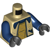 Torse, veste sur gilet or nacré, et bleu foncé col motif imprimé, bras bleu foncé, mains noires (Torso, Jacket over Pearl Gold Vest, and Dark Blue Collar Print, Dark Blue Arms, Black Hands)
