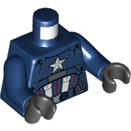 Torse, armure, étoile blanche, rayures blanches et rouges, et motif imprimé ceinture, bras bleu foncé, mains noires (Torso, Armor, White Star, White and Red Stripes, and Belt Print, Dark Blue Arms, Black Hands)