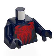 Torse, araignée rouge, noir Formes motif imprimé, bras et mains bleu foncé (Torso, Red Spider, Black Shapes Print, Dark Blue Arms and Hands)