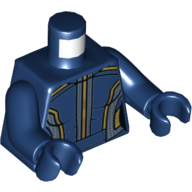 Torse, corps avec lignes dorées et bleu clair sur les côtés et motif imprimé au centre, bras et mains bleu foncé (Torso, Bodysuit with Gold and Light Blue Trim Lines on Sides and Center Print, Dark Blue Arms and Hands)