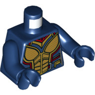 Visuel indicatif Rebrickable de Torse, armure avec des plaques d'yeux d'insecte de guêpe d'or, et motif imprimé de garniture rouge foncé, bras et mains bleu foncé (Torso, Armor with Gold Wasp Insect Eyes Plates, and Dark Red Trim Print, Dark Blue Arms and Hands)
