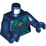 Torse, armure avec plaque turquoise foncée (combinaison spatiale) motif imprimé (capitaine merveille), bras et mains bleu foncé (Torso, Armor with Dark Turquoise Plate (Space Suit) Print (Captain Marvel), Dark Blue Arms and Hands)